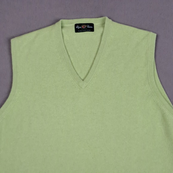 Alan Paine Sweater Vest Men's Large UK 44 Lime Pure Cashmere V Neck England Golf - Picture 2 of 11